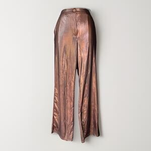 NWT Sincerely Jules Bronze Metallic Lamé Wide Leg Pants Size Med Festival Chic